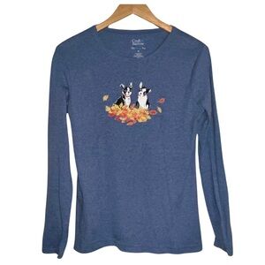 Croft & Barrow “The Classic Tee” Boston Terrier in Leaves Long Sleeve Tee Medium
